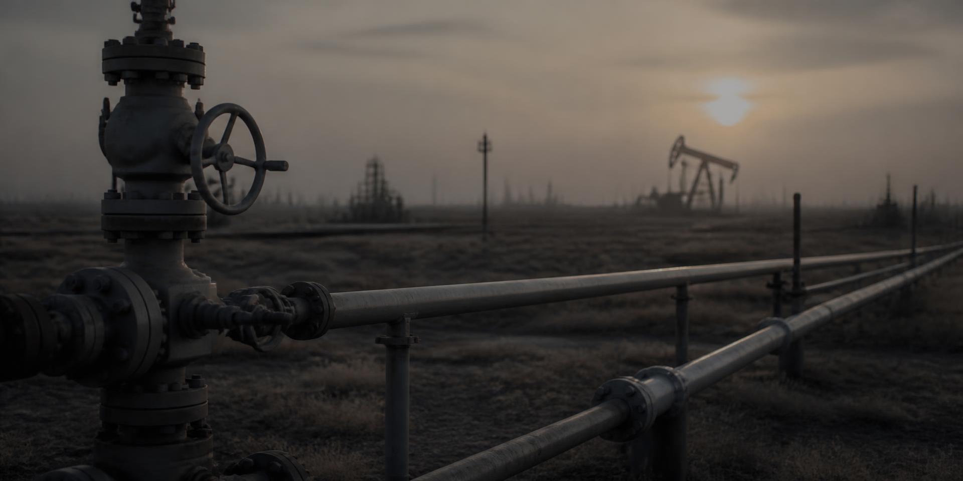Oilfield wellhead and flowline piping in a Permian Basin field